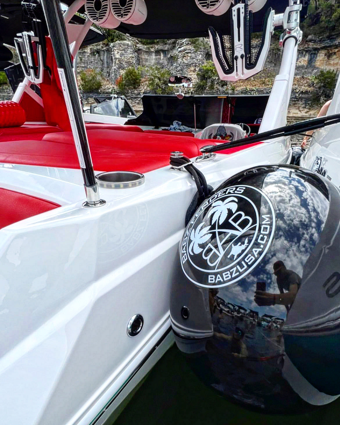 BABZ Classic Inflatable Boat Fender Bumpers (24", Black w/White Logo, Pack of 1)