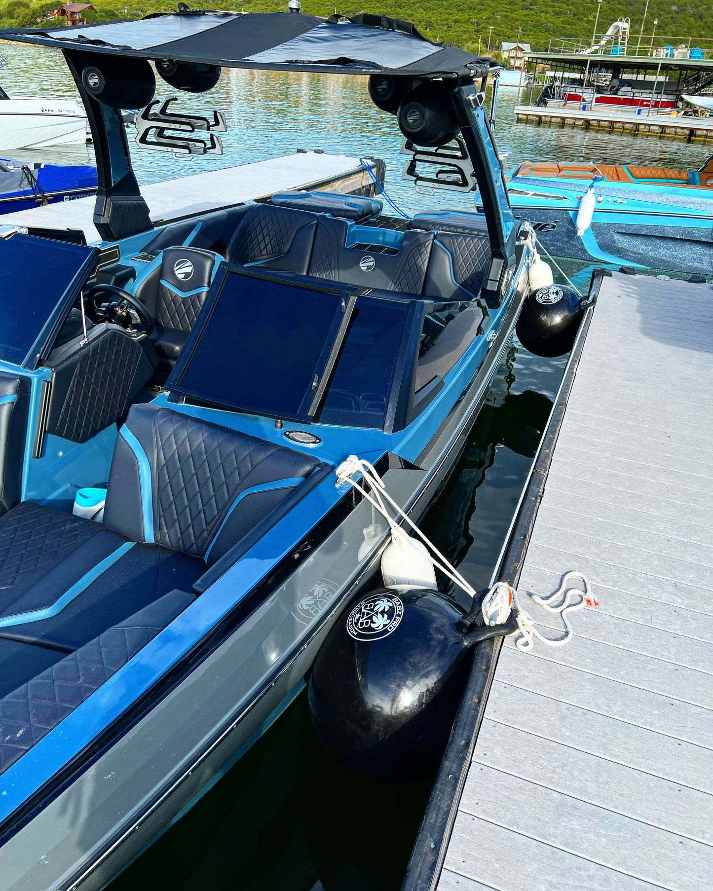 BABZ Classic Inflatable Boat Fender Bumpers (24", Black w/White Logo, Pack of 1)