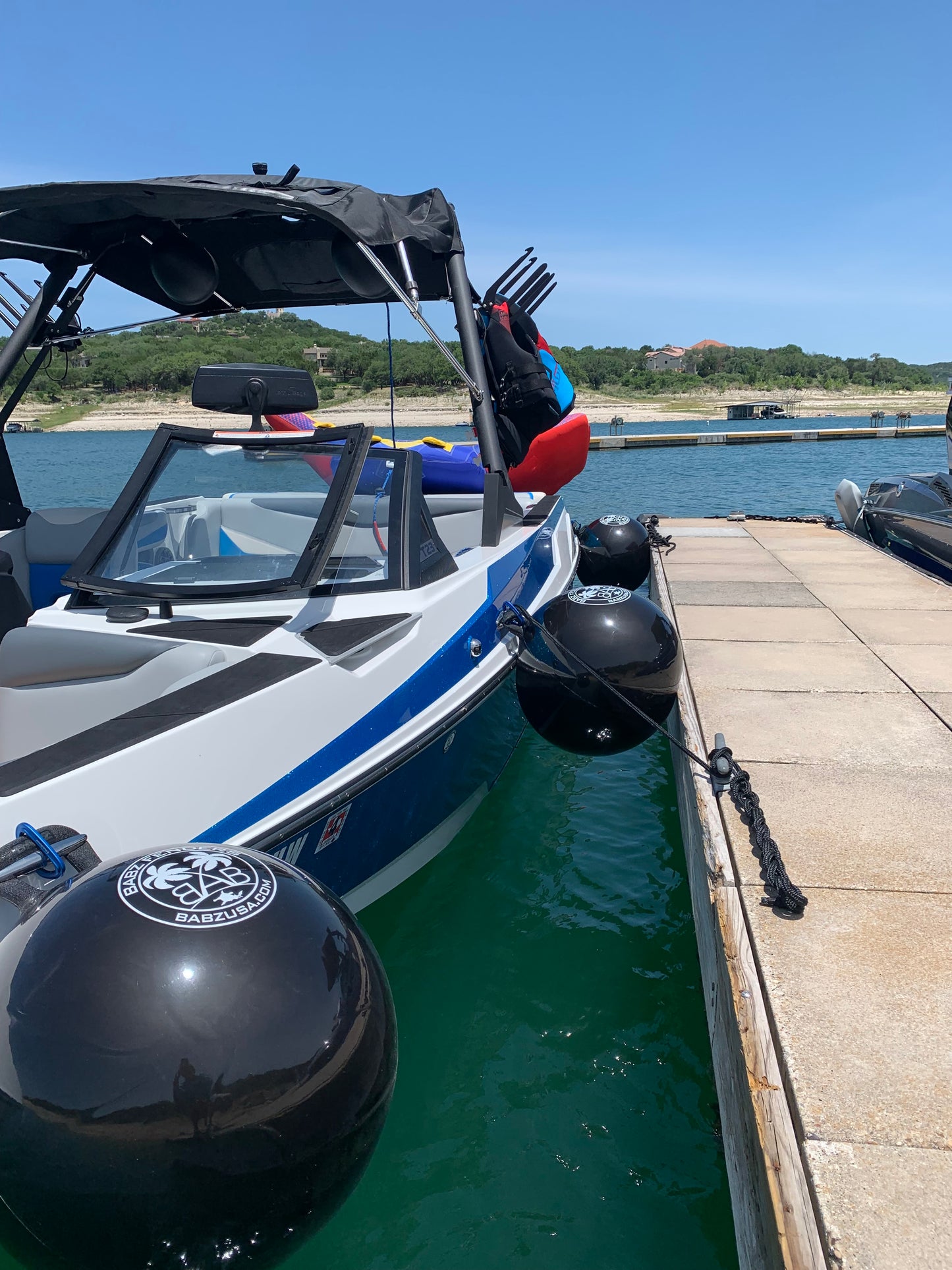 BABZ Classic Inflatable Boat Fender Bumpers (24", Black w/White Logo, Pack of 1)