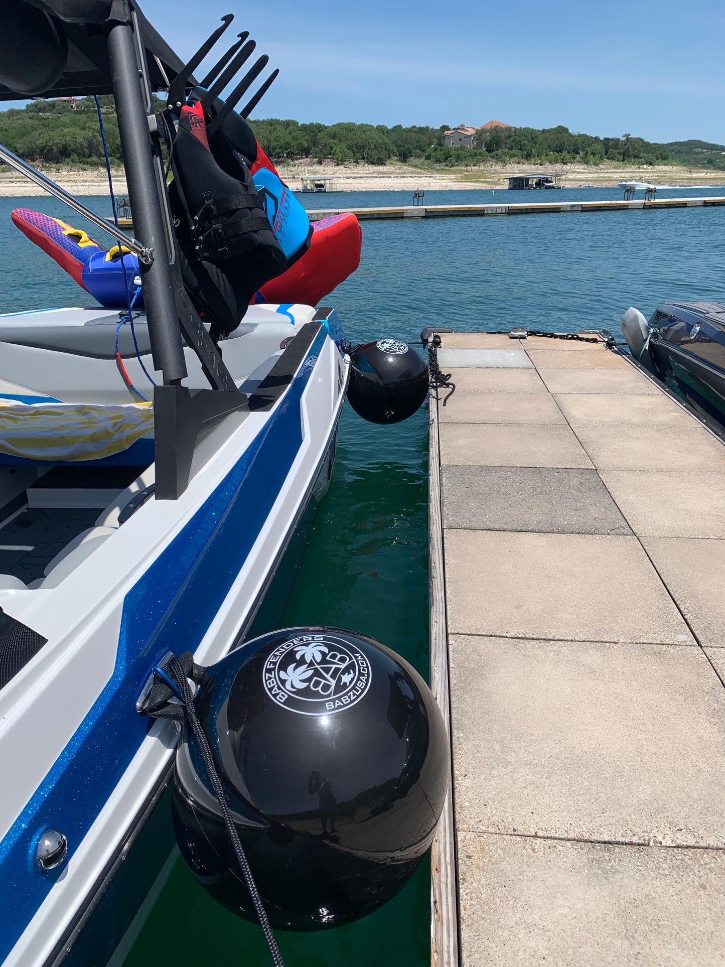 BABZ Classic Inflatable Boat Fender Bumpers (24", Black w/White Logo, Pack of 1)