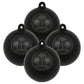 Four black BABZ branded ball-shaped objects with palm tree design on a white background